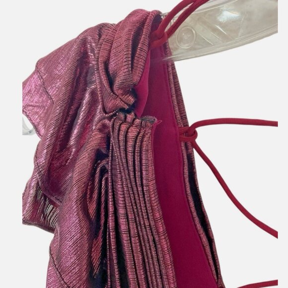 Ieena for Mac Duggal Ruffle Pleated Metallic Gown *READ FLAW* - Picture 3 of 10